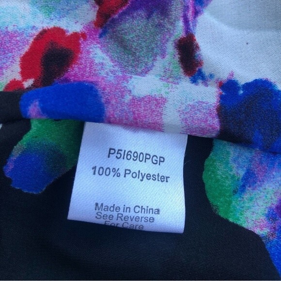 Parker Mini Dress Draped Surplice Neck Floral Watercolor Printed Black Green S - Picture 4 of 5